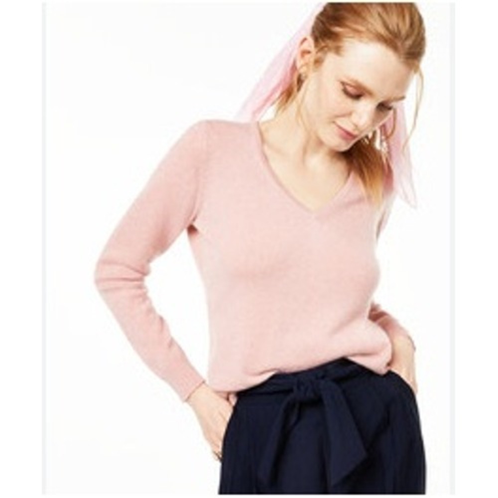Charter Club Luxury Blush Pink 100% Cashmere Sweater V-Neck Long Sleeve S